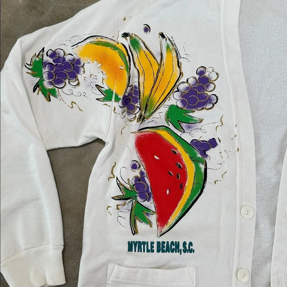 Vintage Myrtle Beach Fruit Print White Cardigan - Picture 3 of 11